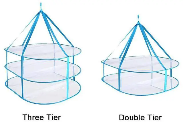 Alt view image 7 of 7 - 2-3 Tier Folded Mesh Clothes Drying Rack, Stackable Sweater Drying Rack, Portable Hanging Laundry Racks with Fixing Band for T-Shirt, Swimsuit, Underwear(Color:2 Tier)