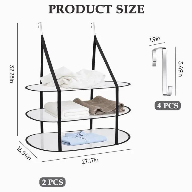 Alt view image 2 of 6 - 2Pcs 3 Tier Over The Door Folding Drying Rack with Excellent Load-Bearing,Large Sweater Drying Rack,Lay fold Flat Mesh Clothes Hanging Dryer for Quickly Dry Clothing,Sweater,and Room Organization