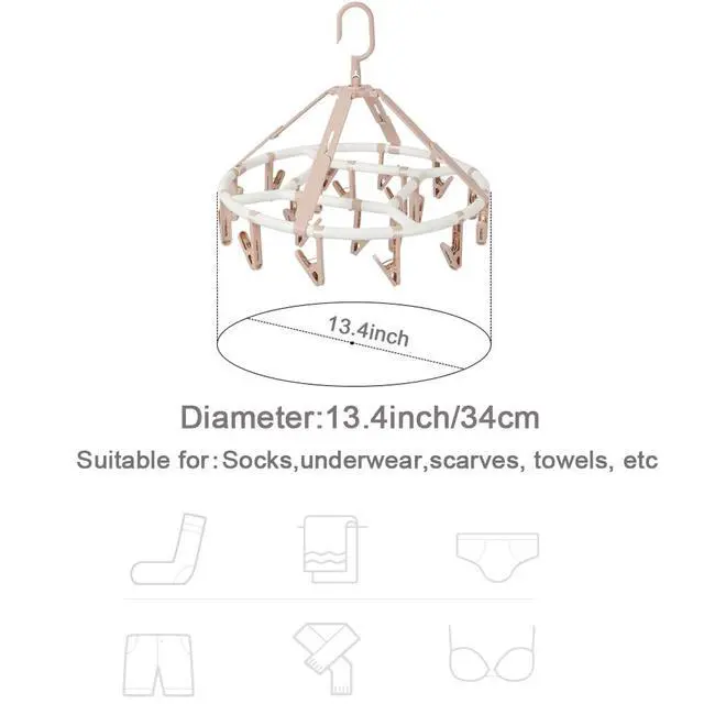 Alt view image 2 of 6 - Clothes Drying Racks Foldable Clip Hangers Drip Hanger Plastic with 20 Drying Clips (Light Pink-Circle)