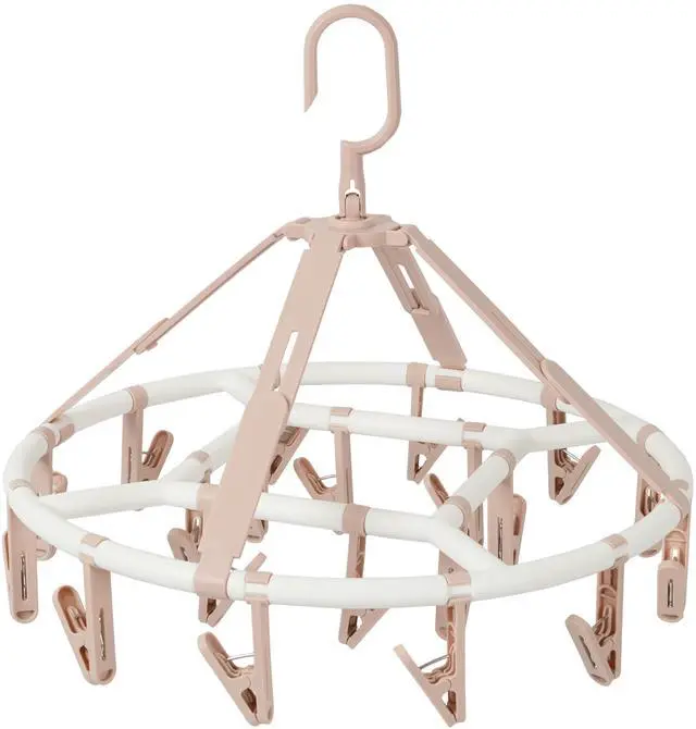 Main image of Clothes Drying Racks Foldable Clip Hangers Drip Hanger Plastic with 20 Drying Clips (Light Pink-Circle)