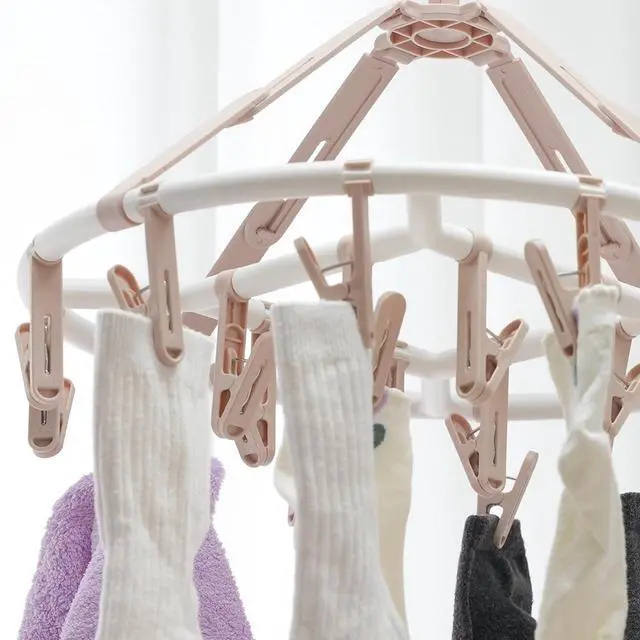 Alt view image 3 of 6 - Clothes Drying Racks Foldable Clip Hangers Drip Hanger Plastic with 20 Drying Clips (Light Pink-Circle)