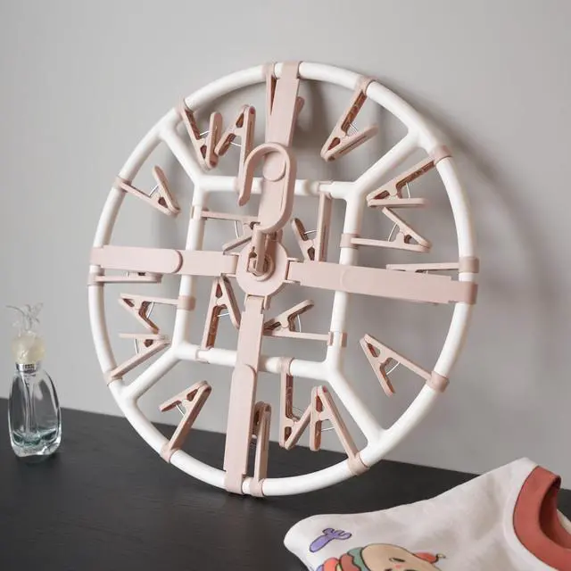 Alt view image 5 of 6 - Clothes Drying Racks Foldable Clip Hangers Drip Hanger Plastic with 20 Drying Clips (Light Pink-Circle)