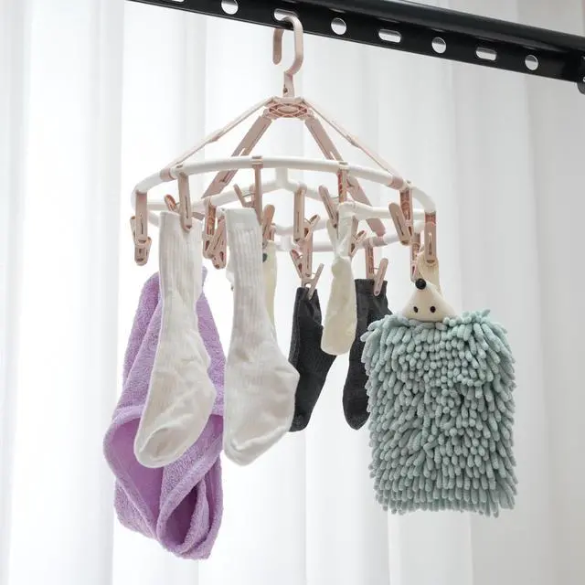 Alt view image 6 of 6 - Clothes Drying Racks Foldable Clip Hangers Drip Hanger Plastic with 20 Drying Clips (Light Pink-Circle)