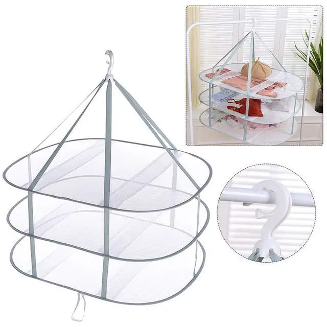 Alt view image 7 of 7 - 3 Tier Folding Drying Rack, 10Lb Capacity Space Saving Hanging Dryer with Fixing Band, Stackable Sweater Laundry Rack for Clothes, T-Shirt, Towels, Underwear, Indoor Outdoor Use, 31inch