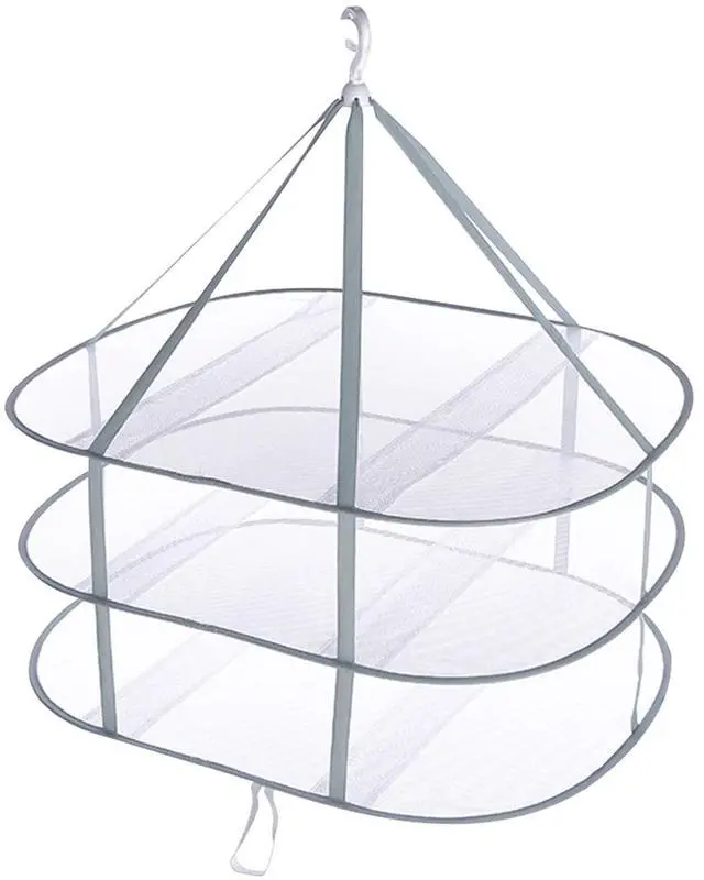 Alt view image 6 of 7 - 3 Tier Folding Drying Rack, 10Lb Capacity Space Saving Hanging Dryer with Fixing Band, Stackable Sweater Laundry Rack for Clothes, T-Shirt, Towels, Underwear, Indoor Outdoor Use, 31inch