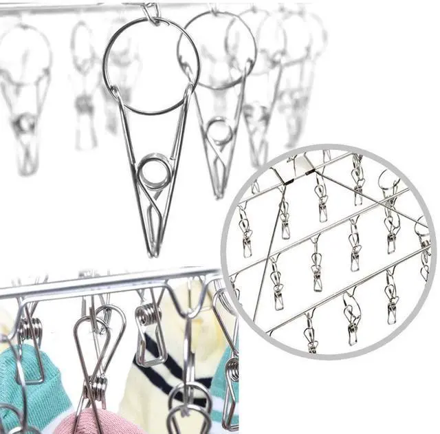 Alt view image 3 of 6 - Stainless Steel Sock Drying Rack with 36 Clips, Swivel Hook Wind-Proof Clothes Hanger Rack for Sock, Bras, Underwear, Laundry Accessories