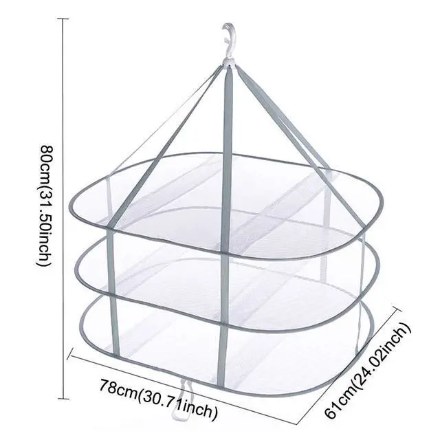 Alt view image 2 of 7 - 3-Tier Folded Mesh Clothes Hanging Dryer Sweater Drying Rack,Windproof Laundry Drying Rack,Hanging Mesh Dryer for Underwear Lingerie Blouse Herb,Net Clothes Dryers,30.71x24.02x31.50inch