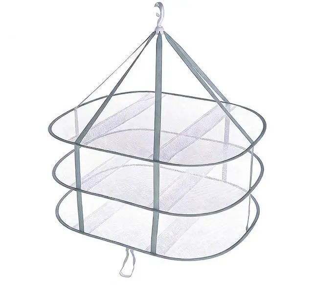 Main image of 3-Layer Foldable Mesh Sweater Drying Rack, Portable Hanging Clothes Drying Rack with Fixed Belt, Can Stack Sweater Clothes, T-Shirts, Towels, Underwear, Indoor and Outdoor Use, Gray