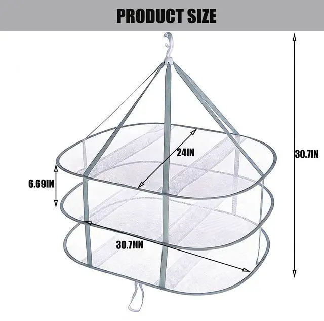 Alt view image 2 of 7 - 3-Layer Foldable Mesh Sweater Drying Rack, Portable Hanging Clothes Drying Rack with Fixed Belt, Can Stack Sweater Clothes, T-Shirts, Towels, Underwear, Indoor and Outdoor Use, Gray