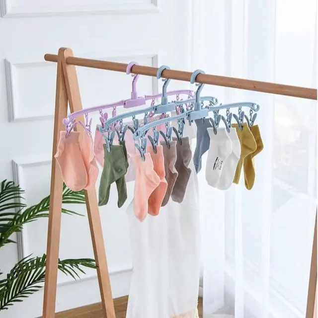 Alt view image 3 of 7 - Foldable Drying Rack Drip Hanger, Portable Underwear Hangers Hanging Drying Rack, Sock Drying Rack Made of Polypropylene for Drying Socks Lingerie Baby Clothes Drying Towels (Pink Blue)