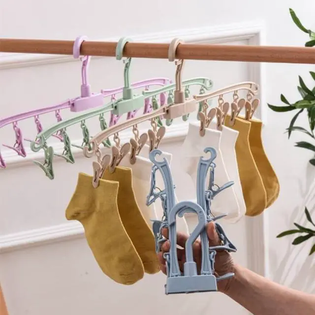 Alt view image 4 of 7 - Foldable Drying Rack Drip Hanger, Portable Underwear Hangers Hanging Drying Rack, Sock Drying Rack Made of Polypropylene for Drying Socks Lingerie Baby Clothes Drying Towels (Pink Blue)