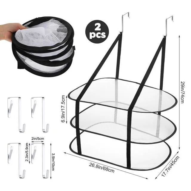 Alt view image 2 of 7 - 2 Pcs Flat Over The Door Folding Drying Rack, 3 Tier Black Large Laundry Hanging Dryer Sweater Drying Rack Mesh Clothes Hanging Fold Flat Dry Hanger for Small Spaces, Apartments, Dorms, Bathrooms