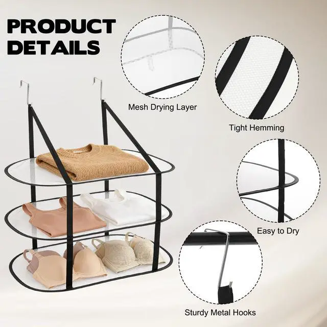 Alt view image 3 of 7 - 2 Pcs Flat Over The Door Folding Drying Rack, 3 Tier Black Large Laundry Hanging Dryer Sweater Drying Rack Mesh Clothes Hanging Fold Flat Dry Hanger for Small Spaces, Apartments, Dorms, Bathrooms