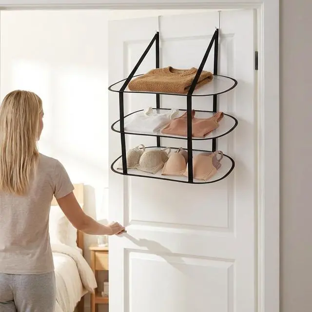 Alt view image 7 of 7 - 2 Pcs Flat Over The Door Folding Drying Rack, 3 Tier Black Large Laundry Hanging Dryer Sweater Drying Rack Mesh Clothes Hanging Fold Flat Dry Hanger for Small Spaces, Apartments, Dorms, Bathrooms