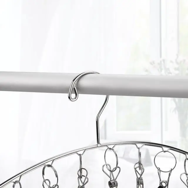 Alt view image 5 of 7 - Clothes Hanger with 10 Clips, Stainless Steel, Windproof, for Drying Socks, Bras, Underwears, Baby Clothes, Hats, Scarfs, Towels, Pants and Gloves, Set of 4 (Indoors)