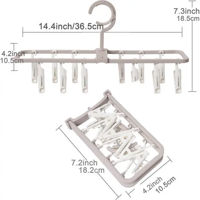 Alt view image 4 of 7 - Clothes Drying Racks 2 Pack Small Folding Portable Underwear Hangers with 12 Clips 360° Rotatable Hook for Socks Drying Towels Bras Baby Clothes Gloves Plast 3 pcs Traceless Hook.