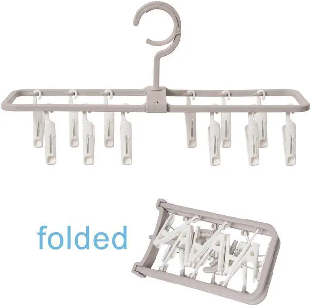 Alt view image 5 of 7 - Clothes Drying Racks 2 Pack Small Folding Portable Underwear Hangers with 12 Clips 360° Rotatable Hook for Socks Drying Towels Bras Baby Clothes Gloves Plast 3 pcs Traceless Hook.