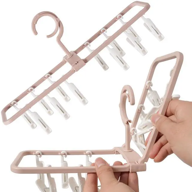 Alt view image 6 of 7 - Clothes Drying Racks 2 Pack Small Folding Portable Underwear Hangers with 12 Clips 360° Rotatable Hook for Socks Drying Towels Bras Baby Clothes Gloves Plast 3 pcs Traceless Hook.
