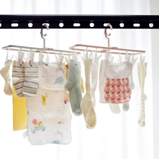 Alt view image 3 of 7 - Clothes Drying Racks 2 Pack Small Folding Portable Underwear Hangers with 12 Clips 360° Rotatable Hook for Socks Drying Towels Bras Baby Clothes Gloves Plast 3 pcs Traceless Hook.