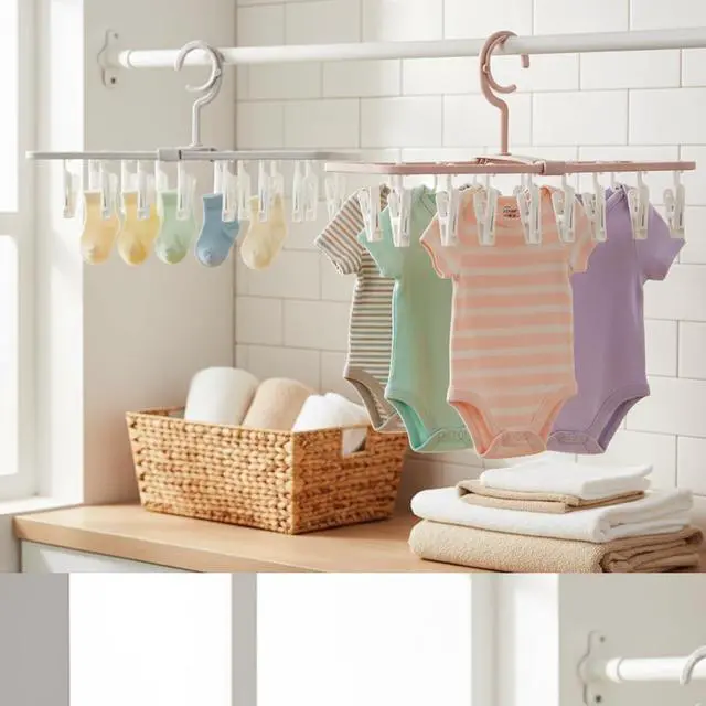 Alt view image 2 of 7 - Clothes Drying Racks 2 Pack Small Folding Portable Underwear Hangers with 12 Clips 360° Rotatable Hook for Socks Drying Towels Bras Baby Clothes Gloves Plast 3 pcs Traceless Hook.