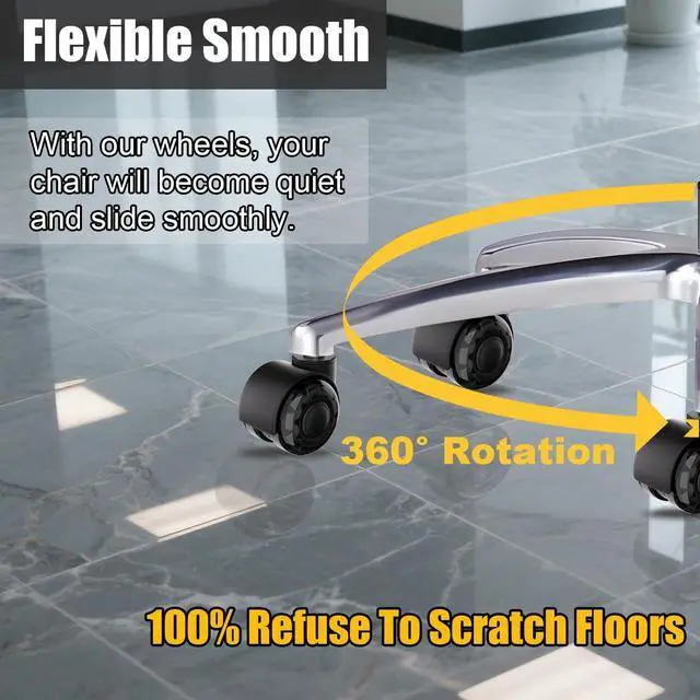 Alt view image 7 of 7 - Office Chair Wheels 2" Dual-Wheels Roller Blade Rubber Chair Casters Replacement, Heavy Duty Quiet No Scratch Gaming Chair Wheel for Hardwood Floor Carpet, Set of 5, Universal Fit/Not for 1KEA