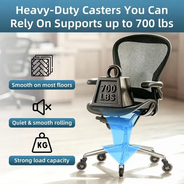 Alt view image 6 of 7 - Office Chair Wheels - Rubber Casters Replacement Universal Fit 98% Chair(Set of 5) Heavy Duty 3 Inch Smoothly & Quietly Safe for All Floor, Hardwood, Tile, Carpet, Noise Free - Clear