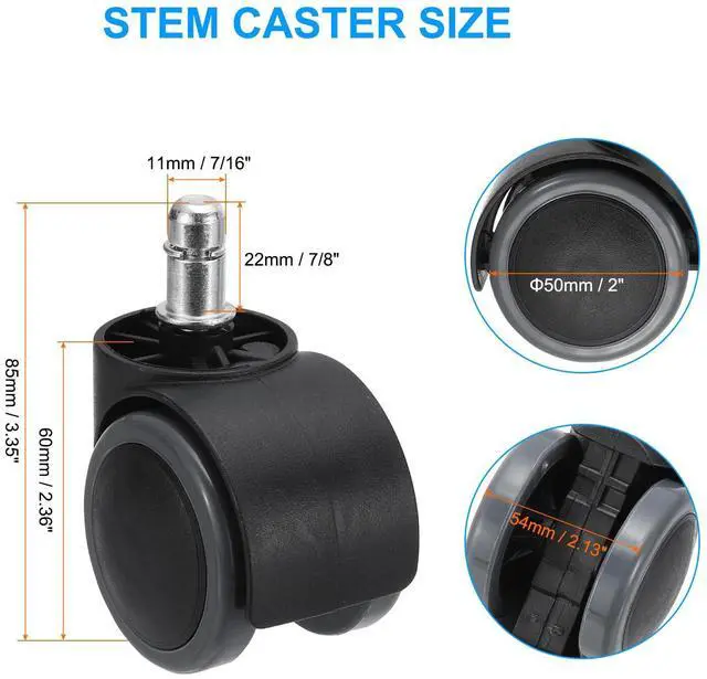 Alt view image 2 of 7 - Office Chair Wheels 2 Inch, Replacement Desk Caster Wheels 7/16" x 7/8" Smooth Quite Rolling Stem Wheels 110 Lbs Per Wheel for Work Chair Gaming Chair, Gray