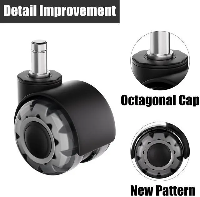 Alt view image 5 of 7 - Office Chair Wheels 2" Dual-Wheels Roller Blade Rubber Chair Casters Replacement, Heavy Duty Quiet No Scratch Gaming Chair Wheel for Hardwood Floor Carpet, Set of 5, Universal Fit/Not for 1KEA