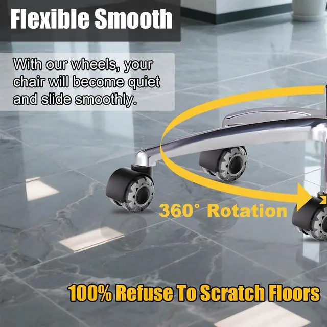 Alt view image 7 of 7 - Office Chair Wheels 2" Dual-Wheels Roller Blade Rubber Chair Casters Replacement, Heavy Duty Quiet No Scratch Gaming Chair Wheel for Hardwood Floor Carpet, Set of 5, Universal Fit/Not for 1KEA