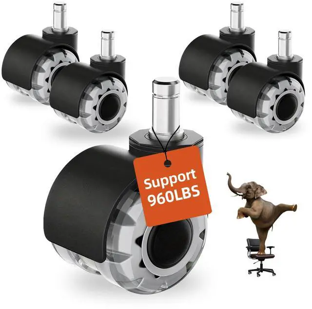 Main image of 2'' Office Chair Wheels, Heavy Duty Desk Chair Caster Wheels Replacement, Mute Rubber Rotating Chair Wheels for Hardwood, Floors, Carpet, Universal Standard Stem Size Fit, Set of 5 (Grey)