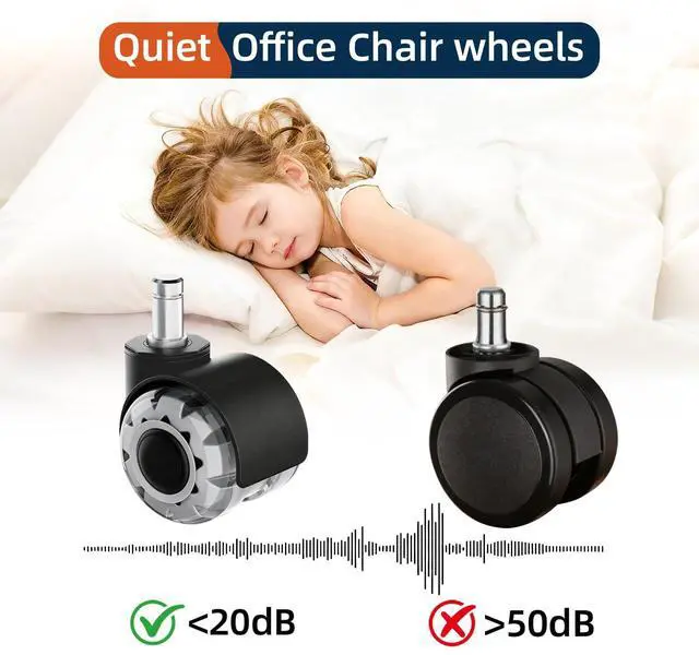 Alt view image 4 of 7 - 2'' Office Chair Wheels, Heavy Duty Desk Chair Caster Wheels Replacement, Mute Rubber Rotating Chair Wheels for Hardwood, Floors, Carpet, Universal Standard Stem Size Fit, Set of 5 (Grey)