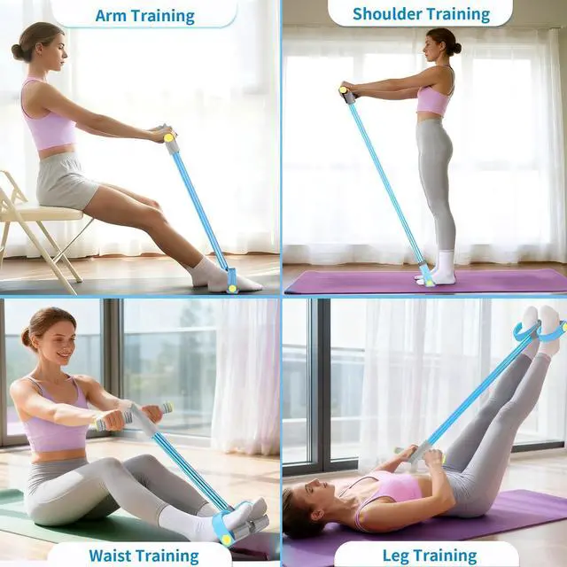 Alt view image 5 of 7 - Pedal Resistance Bands with Handles, Durable 6-Tubes Multifunction Resistance Band, Natural Rubber Foot Pedal Resistance Bands, Fitness Resistance Bands for Abdomen, Waist, Arm, Leg, Pilates (Blue)