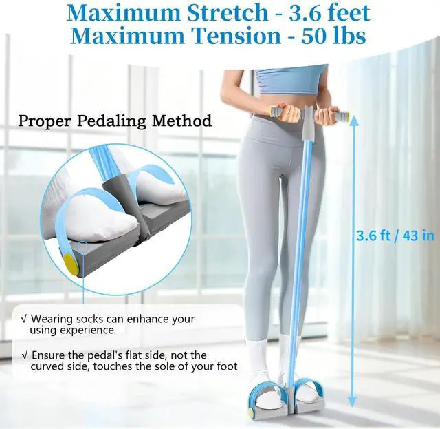 Alt view image 7 of 7 - Pedal Resistance Bands with Handles, Durable 6-Tubes Multifunction Resistance Band, Natural Rubber Foot Pedal Resistance Bands, Fitness Resistance Bands for Abdomen, Waist, Arm, Leg, Pilates (Blue)