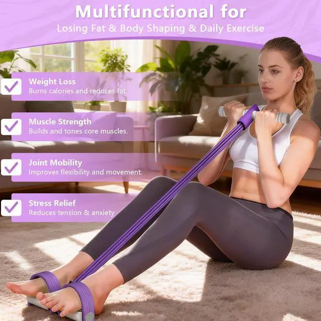 Alt view image 3 of 7 - 8-Tubes Pedal Resistance Band with Handle, Multifunction Exercise Rope for Working Out, Foot Pedal Resistance Band for Abdomen, Waist, Arm, Leg, Pur