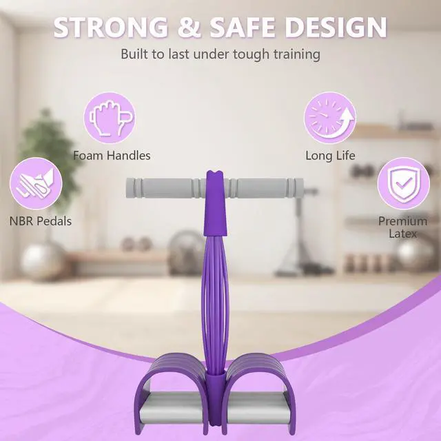 Alt view image 6 of 7 - 8-Tubes Pedal Resistance Band with Handle, Multifunction Exercise Rope for Working Out, Foot Pedal Resistance Band for Abdomen, Waist, Arm, Leg, Pur