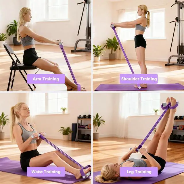Alt view image 7 of 7 - 8-Tubes Pedal Resistance Band with Handle, Multifunction Exercise Rope for Working Out, Foot Pedal Resistance Band for Abdomen, Waist, Arm, Leg, Pur