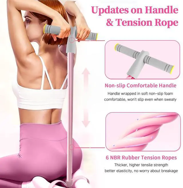 Alt view image 3 of 7 - Pedal Resistance Bands with Handles, Durable 6-Tubes Multifunction Resistance Band, Natural Rubber Foot Pedal Resistance Bands, Fitness Resistance Bands for Abdomen, Waist, Arm, Leg, Pilates - Pink
