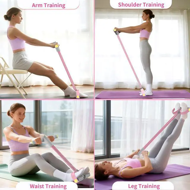 Alt view image 5 of 7 - Pedal Resistance Bands with Handles, Durable 6-Tubes Multifunction Resistance Band, Natural Rubber Foot Pedal Resistance Bands, Fitness Resistance Bands for Abdomen, Waist, Arm, Leg, Pilates - Pink