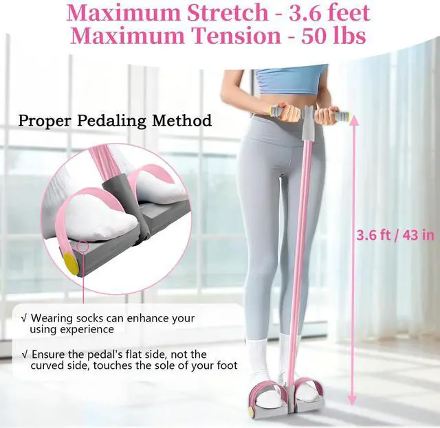 Alt view image 7 of 7 - Pedal Resistance Bands with Handles, Durable 6-Tubes Multifunction Resistance Band, Natural Rubber Foot Pedal Resistance Bands, Fitness Resistance Bands for Abdomen, Waist, Arm, Leg, Pilates - Pink