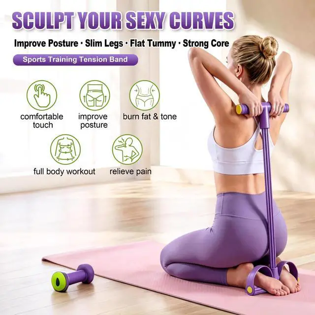 Alt view image 2 of 6 - Wysperix Foot Pedal Resistance Bands with Handles, 6-Tube Multifunction Exercise Bands, Durable Home Gym Fitness Equipment for Women & Men (Purple)