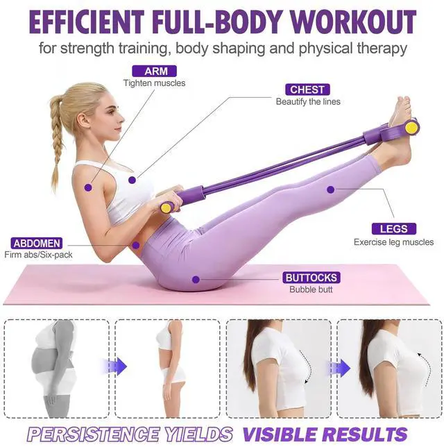 Alt view image 5 of 6 - Wysperix Foot Pedal Resistance Bands with Handles, 6-Tube Multifunction Exercise Bands, Durable Home Gym Fitness Equipment for Women & Men (Purple)