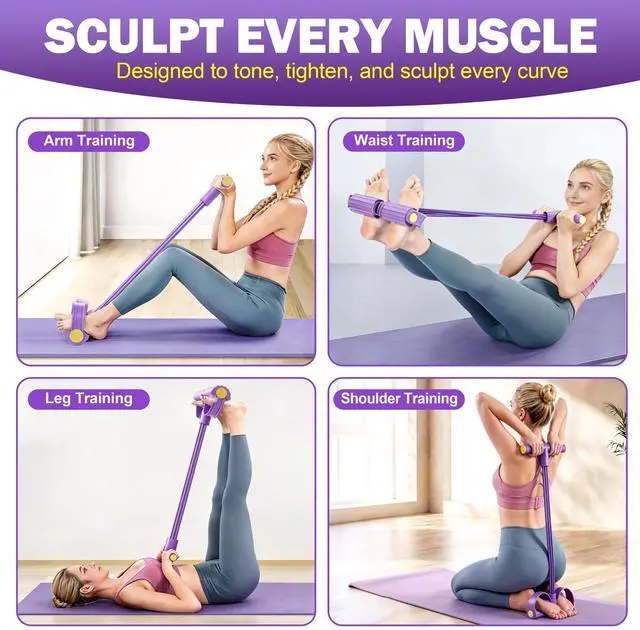 Alt view image 6 of 6 - Wysperix Foot Pedal Resistance Bands with Handles, 6-Tube Multifunction Exercise Bands, Durable Home Gym Fitness Equipment for Women & Men (Purple)