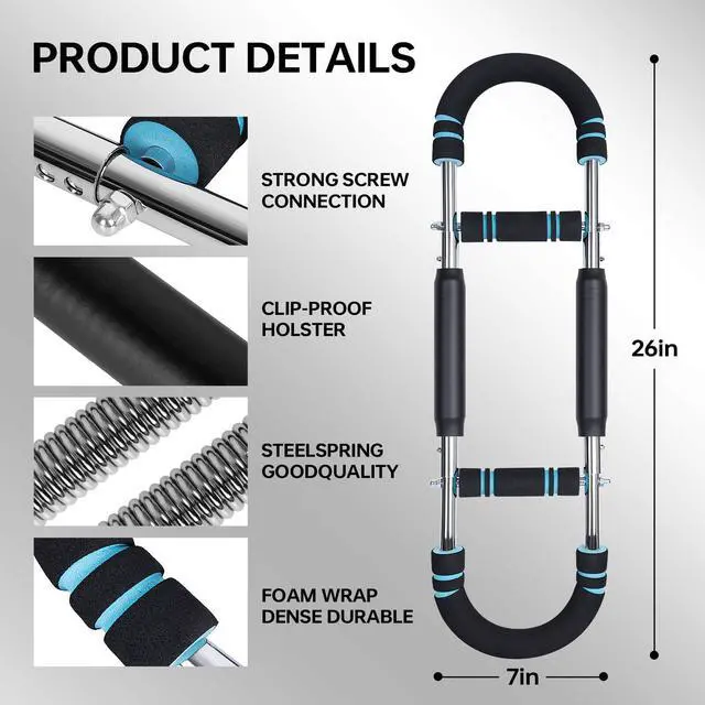 Alt view image 5 of 7 - Twister Arm Trainer, 60-100lb Adjustable Chest & Arm Workout Tool, Compact Twister Arm Strengthener, Portable Power Twister Bar with Snap - Together Detachable Design for Fitness Anywhere(Blue)