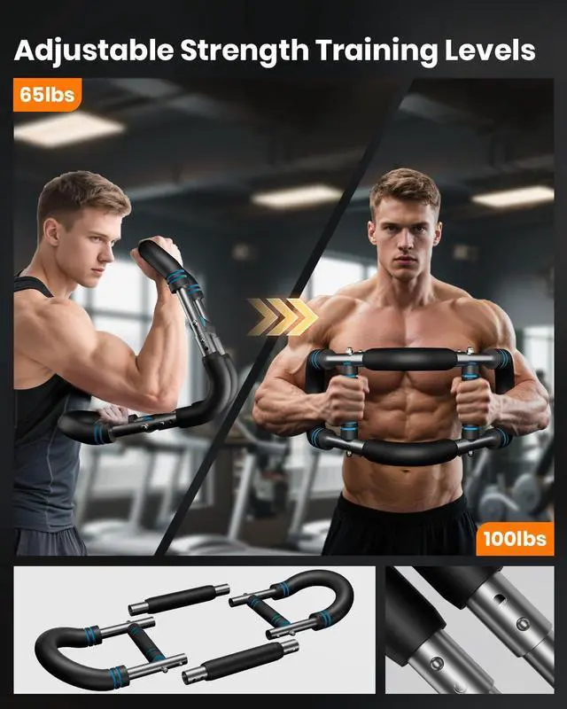 Alt view image 3 of 7 - Upgraded Twister Arm Trainer, Adjustable Chest Workout Equipment, Portable Arm Exerciser for Upper Body Strength Training, Detachable Power Twister Bar for Home Gym Fitness (Blue 30-90 lbs)