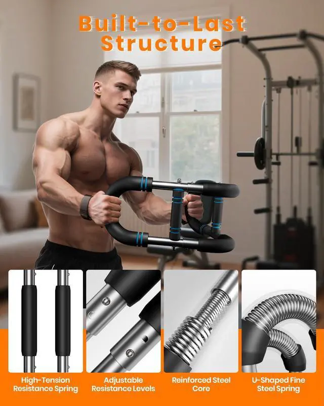 Alt view image 5 of 7 - Upgraded Twister Arm Trainer, Adjustable Chest Workout Equipment, Portable Arm Exerciser for Upper Body Strength Training, Detachable Power Twister Bar for Home Gym Fitness (Blue 30-90 lbs)