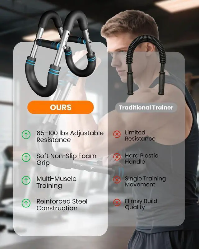 Alt view image 6 of 7 - Upgraded Twister Arm Trainer, Adjustable Chest Workout Equipment, Portable Arm Exerciser for Upper Body Strength Training, Detachable Power Twister Bar for Home Gym Fitness (Blue 30-90 lbs)