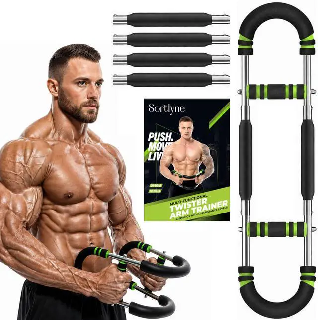 Main image of Sortlyne Twister Arm Trainer, Adjustable 12 Resistance Levels, 20-110 Lbs with 4-Springs, Twister Arm Workout Bar for Upper Body Exerciser and Chest Workout Equipment, Portable Home Gym Chest Trainer