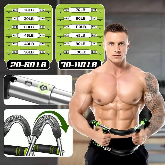 Alt view image 2 of 7 - Sortlyne Twister Arm Trainer, Adjustable 12 Resistance Levels, 20-110 Lbs with 4-Springs, Twister Arm Workout Bar for Upper Body Exerciser and Chest Workout Equipment, Portable Home Gym Chest Trainer