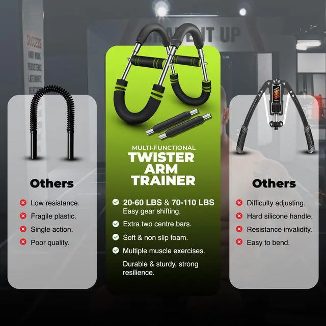 Alt view image 6 of 7 - Sortlyne Twister Arm Trainer, Adjustable 12 Resistance Levels, 20-110 Lbs with 4-Springs, Twister Arm Workout Bar for Upper Body Exerciser and Chest Workout Equipment, Portable Home Gym Chest Trainer