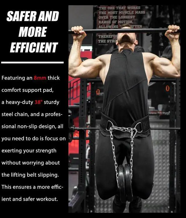 Alt view image 2 of 7 - Dip Belt for Weightlifting - GYM Workout Pull Ups Belt with Chain, Neoprene Waist Dip Belt Crossfit for Weight Lifting, Squat, Training, Fitness, Men & Women (Belt & Chain) (Black)